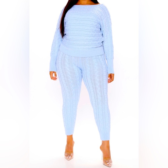 FASHION NOVA .. Keep Me on Chill Cable Knit Sweater Set. Dusty Blue. Size L. NEW - Picture 5 of 6